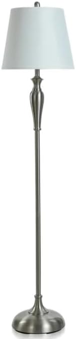 First of a Kind StyleCraft 3-Piece Brushed Steel 100 Watts Multi Pack Lamp Set, Includes 2 Table Lamps & 1 Floor Lamp with Linen Shades for Living Room, Dining Room, Bedroom & Hallway