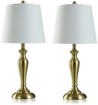 First of a Kind StyleCraft 3-Piece Antique Brass 100 Watts Multi Pack Lamp Set, Includes 2 Table Lamps & 1 Floor Lamp with White Hardback Linen Shades for Living Room, Dining Room, Bedroom & Hallway