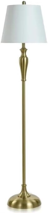 First of a Kind StyleCraft 3-Piece Antique Brass 100 Watts Multi Pack Lamp Set, Includes 2 Table Lamps & 1 Floor Lamp with White Hardback Linen Shades for Living Room, Dining Room, Bedroom & Hallway