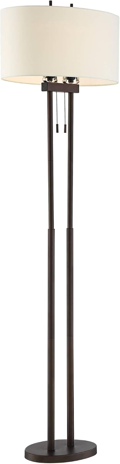 Franklin Iron Works Roscoe Modern 62' Tall Standing Floor Lamps Set of 2 Lights Twin Pole Pull Chain Brown Roman Bronze Finish Living Room Bedroom House Reading Office Home Decor Entryway Dining