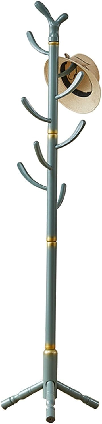 Clothing Rack Stand, Freestanding Coat Hanger, Garment Racks, Wooden Coat Stand, Coat Tree, Coat Rack for Hallway Entryway, Bedroom for Clothes Hats, Bags With Stable Base, Solid Wood(Green)