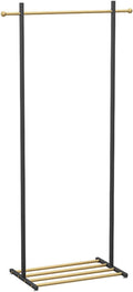 Garment Rack Freestanding Coat Rack with Shoe Rack Small Space Metal Clothing Rack Heavy Duty Garment Rack for Hanging Clothes Bedroom Living Room Clothes Organizer,6(Black+Gold)