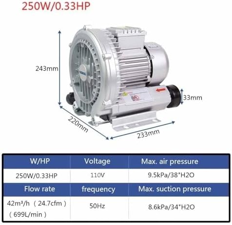 Regenerative Blower, High-Pressure Industrial Vacuum Pump, Sewage Aeration Vortex Blower, Single Phase, Low Noise, 110V, 350W, 0.47HP