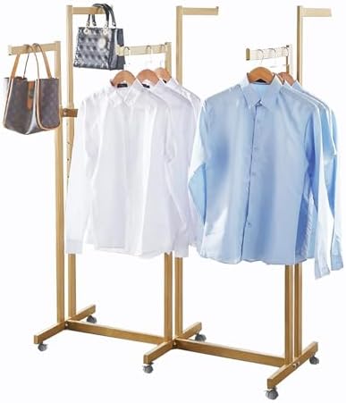 Heavy Duty Metal Garment Rack - Adjustable Way Retail Clothing Display with Shelves for Hanging Clothes (Gold)