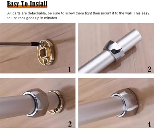 Gold Aluminum Closet Rod, Adjustable 16-66 Inch Tension Pole with Accessories, Cuttable Garment Rack for Hanging Clothes, Durable Wardrobe Organizer