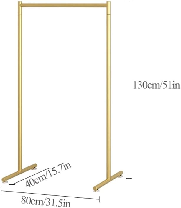 Metal Clothes Rail with Top Bar, Clothing Garment Rack for Hanging Clothes, Clothes Organizer for Bedroom, Laundry Room, Stable Feet, Load Capacity 176lbs (Color : Gold, Size : 80x40x130cm)