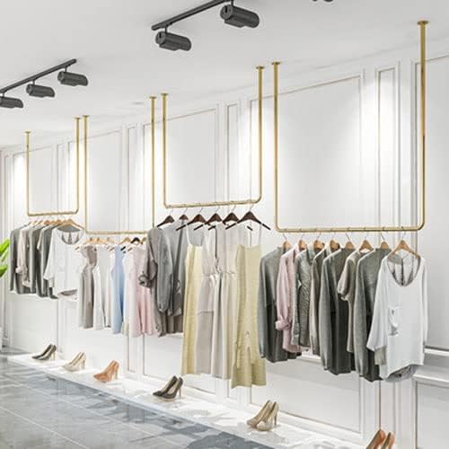Clothes RackClothing Store Suspended Ceiling Metal Retail Clothing Garment Racks Wall Mounted Garment Rack Hanging Clothes Rack Detachable for Clothing Storage Display,Gold-100x100cm