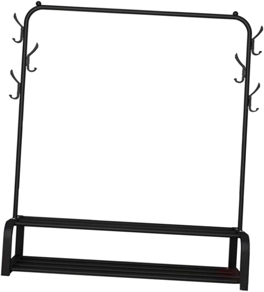 ABOOFAN Freestanding Clothes Rack with Hooks Double Pole Garment Stand for Home Organization Heavy Duty Laundry Hanger and Drying Rack Space Saving Design for Coats