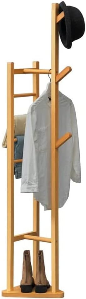 Bamboo Corner Coat Rack Coat Stand Hall Coat Trees Free Standing Garment Rack with Shelves and Hanger Hooks for Entryway