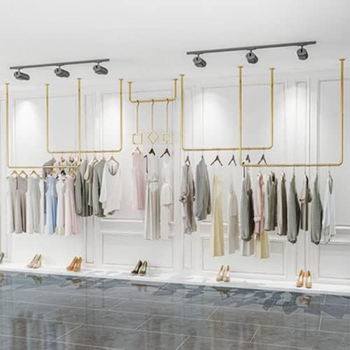 Clothes RackClothing Store Suspended Ceiling Metal Retail Clothing Garment Racks Wall Mounted Garment Rack Hanging Clothes Rack Detachable for Clothing Storage Display,Gold-100x100cm