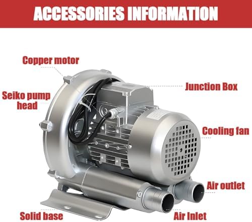 220V Regenerative Blower - 550W Silent Vortex Centrifugal Aerator Pump for Fish Ponds, Aquariums, Hydroponics, Farms, Kitchen & Bathroom - 0.74HP Portable Solution