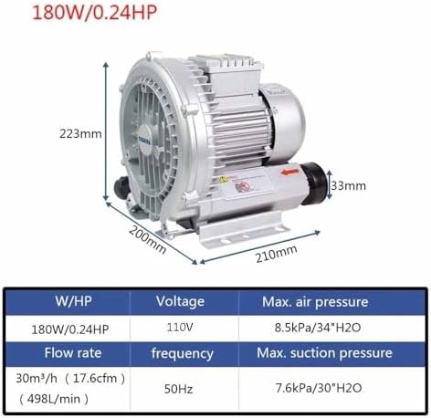 Regenerative Blower, High-Pressure Industrial Vacuum Pump, Sewage Aeration Vortex Blower, Single Phase, Low Noise, 110V, 350W, 0.47HP
