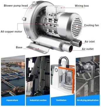 Regenerative Blower, Single/Three Phase Vortex Ring Blower, for Fish Tank Centrifugal, Industrial Vacuum Pump for Air Blowing Or Suction(550W/0.74HP)
