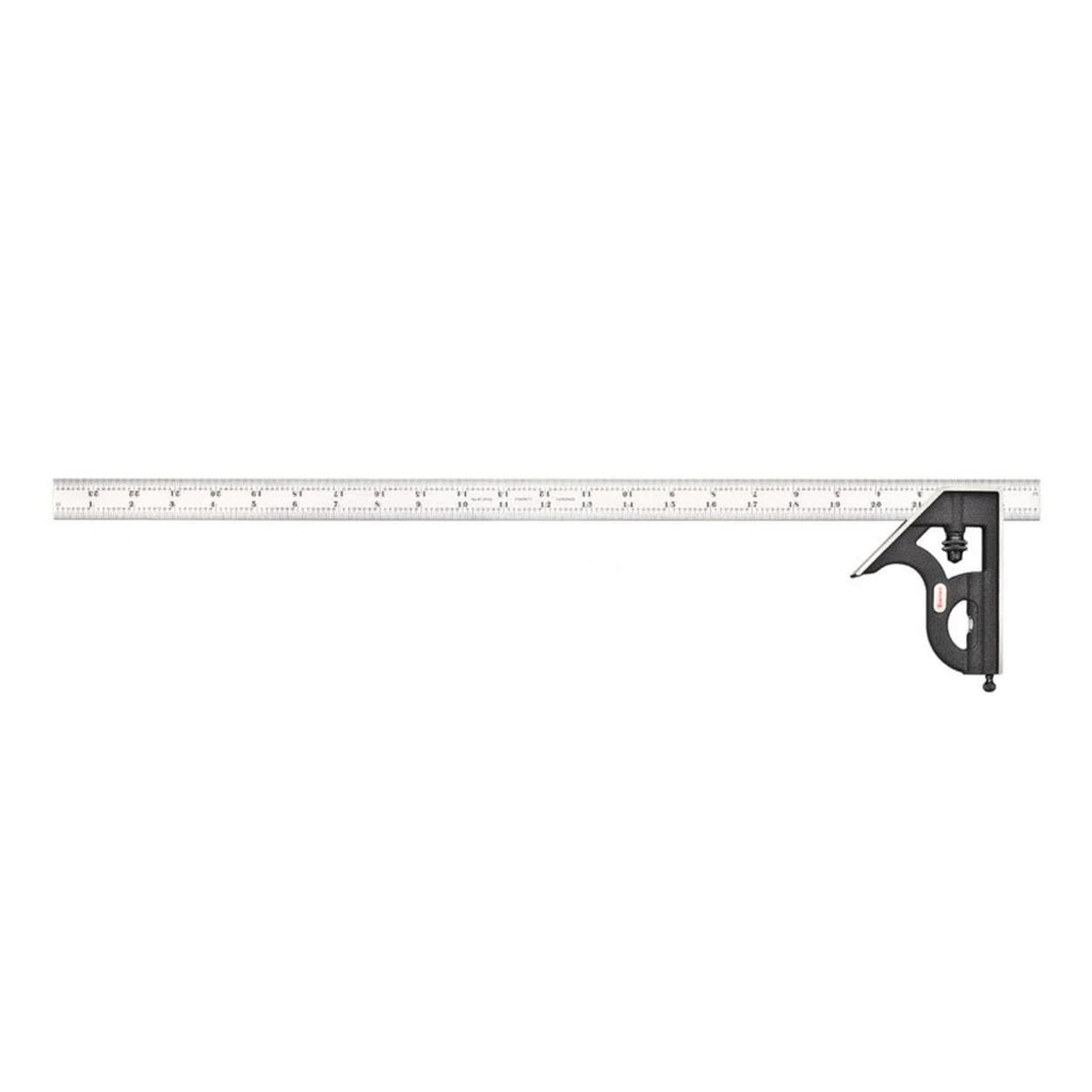 Starrett Steel Combination Square with Square Head - 24' Blade Length, Cast Iron Heads, Reversible Lock Bolt, Scriber, Spirit Level, 4R Graduation Type - 11H-24-4R