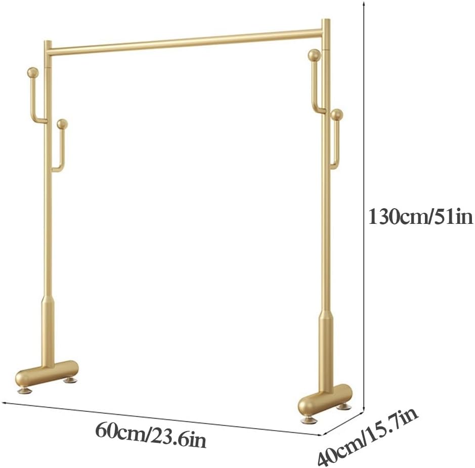 Freestanding Clothing Garment Rack for Hanging Clothes, Metal Clothes Organizer for Bedroom, Laundry Room, Single Rail with Side Hooks (Color : Gold, Size : 60x40x130cm)