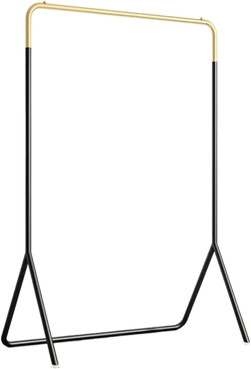 AEYSD-456 Adjustable Garment Rack Hanging Clothes Rack Flooring Bedroom Home Single Rod Drying Clothes Rack Indoor Small Coat Rack Standing Hanger(Black+Gold,Medium)