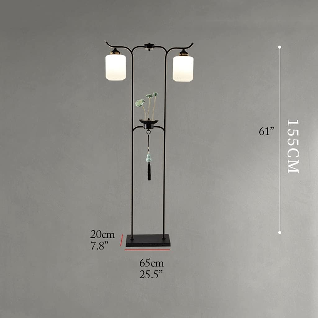 Standing lamp Vintage Floor Lamp 3 Pack Lamp Set of 2 Table Lamps&1 Floor Lamp Wrought Iron 3-Piece Lamps Set with Ceramic Lotus Leaf Design Tall Standing Pole Light