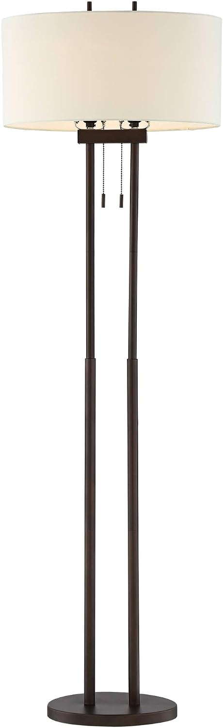 Franklin Iron Works Roscoe Modern 62' Tall Standing Floor Lamps Set of 2 Lights Twin Pole Pull Chain Brown Roman Bronze Finish Living Room Bedroom House Reading Office Home Decor Entryway Dining