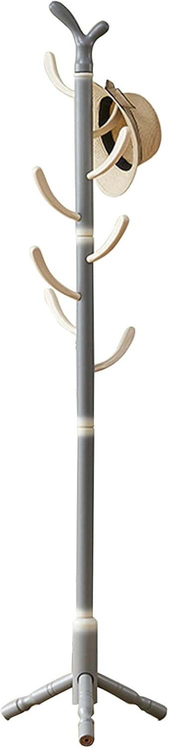 Clothing Rack Stand, Freestanding Coat Hanger, Garment Racks, Wooden Coat Stand, Coat Tree, Coat Rack for Hallway Entryway, Bedroom for Clothes Hats, Bags With Stable Base, Solid Wood(Gray)