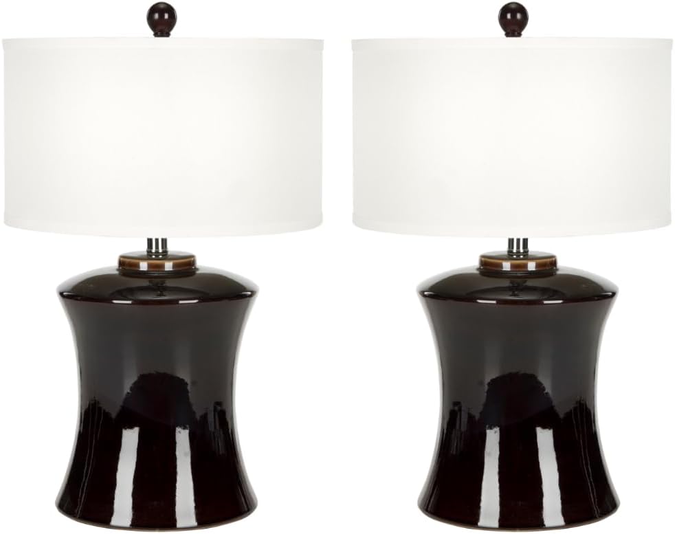 SAFAVIEH Lighting Collection Gary Modern Dark Brown Ceramic 24-inch Bedroom Living Room Home Office Desk Nightstand Table Lamp Set of 2 (LED Bulbs Included)