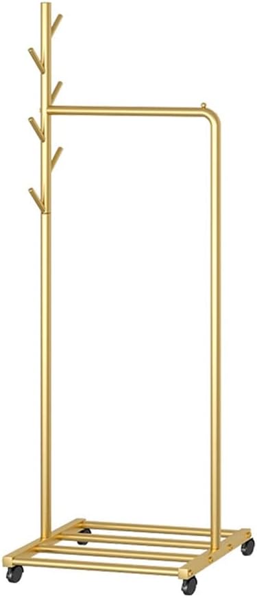 Shoe Bench Coat Stand Rack Hanger Metal Clothing Rack Heavy Duty Clothes Rack On Wheels Rolling Garment Rack with Top Rod and Hooks Commercial Display Rack for Hanging Clothes,Gold,60X35X170CM