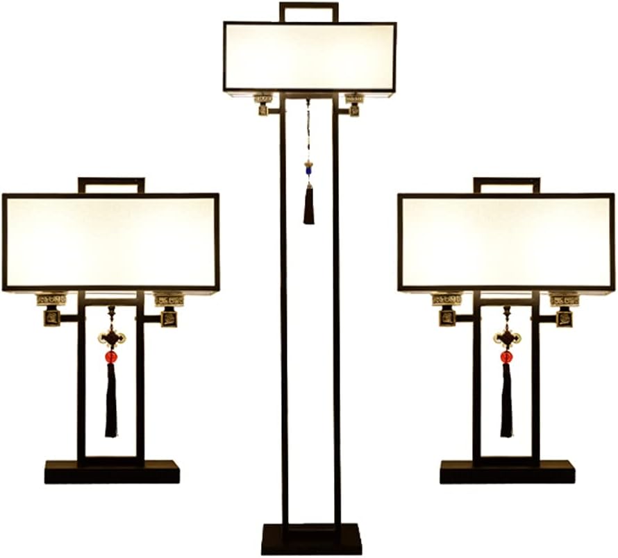 Standing lamp 3 Pack Lamp Set Includes 1 Floor Lamp and 2 Table Lamps Iron Table and Floor Lamp Set with Fabric Lampshade Vintage Standing Light Tall Standing Pole Light