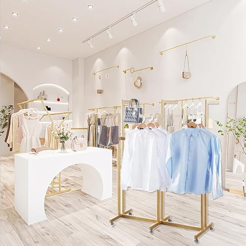 Heavy Duty Metal Garment Rack - Adjustable Way Retail Clothing Display with Shelves for Hanging Clothes (Gold)