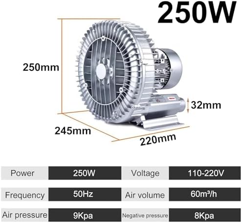 High Pressure Regenerative Blower Fan, Dual Purpose Vortex Air Pump for Industrial Sewage Aeration, Aquarium & Fish Pond, Efficient Blowing & Inhaling (245x220x250mm)