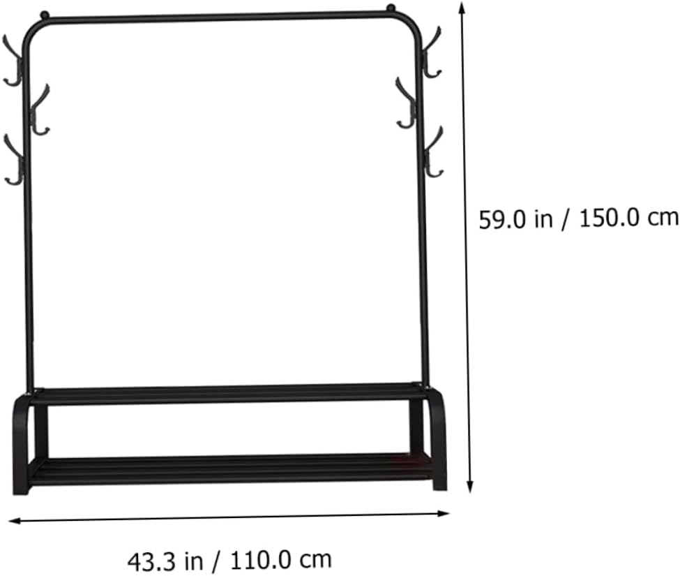 ABOOFAN Freestanding Clothes Rack with Hooks Double Pole Garment Stand for Home Organization Heavy Duty Laundry Hanger and Drying Rack Space Saving Design for Coats