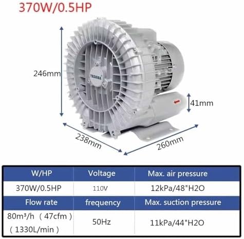 Regenerative Blower, High-Pressure Industrial Vacuum Pump, Sewage Aeration Vortex Blower, Single Phase, Low Noise, 110V, 350W, 0.47HP