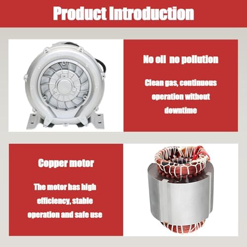 550W Silent Regenerative Blower, 220V Portable Vortex Pump for Fish Ponds, Aquariums, Hydroponics, Farms, Kitchen & Bathroom - 0.74HP Aerator