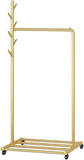 Shoe Bench Coat Stand Rack Hanger Metal Clothing Rack Heavy Duty Clothes Rack On Wheels Rolling Garment Rack with Top Rod and Hooks Commercial Display Rack for Hanging Clothes,Gold,80X35X170CM
