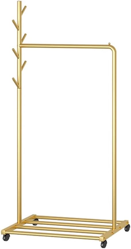 Shoe Bench Coat Stand Rack Hanger Metal Clothing Rack Heavy Duty Clothes Rack On Wheels Rolling Garment Rack with Top Rod and Hooks Commercial Display Rack for Hanging Clothes,Gold,80X35X170CM