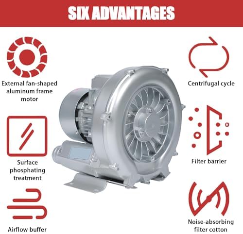 220V Regenerative Blower, 550W Vortex Centrifugal Portable Silent Aerator Pump for Fish Ponds, Aquariums, Farms, Hydroponics, Kitchen & Bathroom - 0.74HP Efficiency