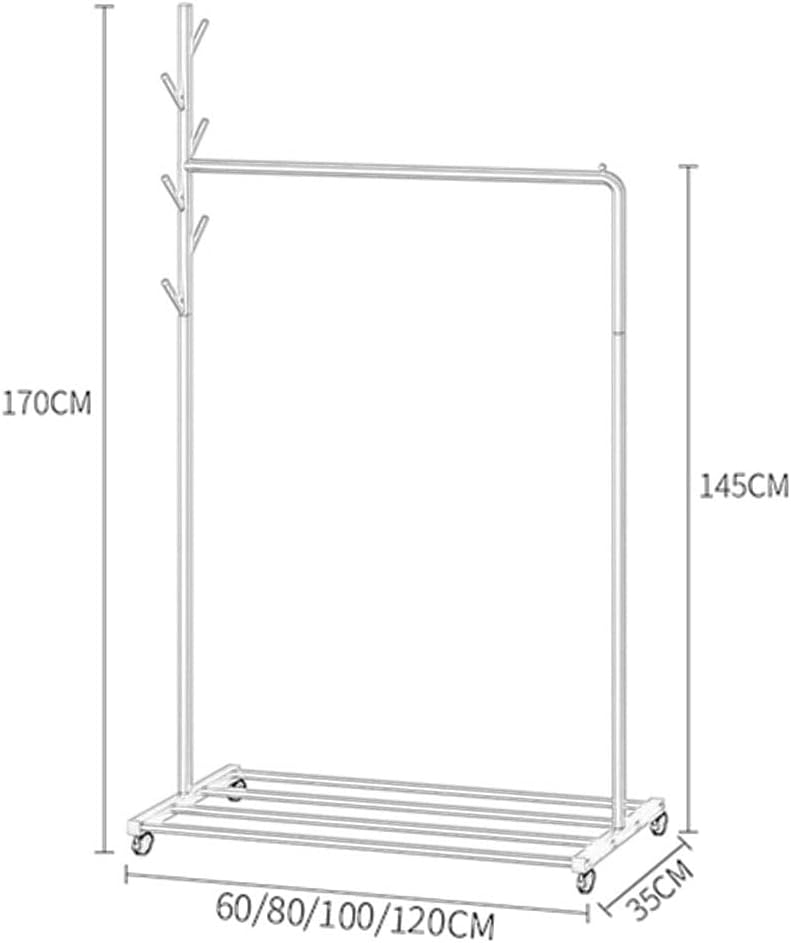 Shoe Bench Coat Stand Rack Hanger Metal Clothing Rack Heavy Duty Clothes Rack On Wheels Rolling Garment Rack with Top Rod and Hooks Commercial Display Rack for Hanging Clothes,Gold,80X35X170CM