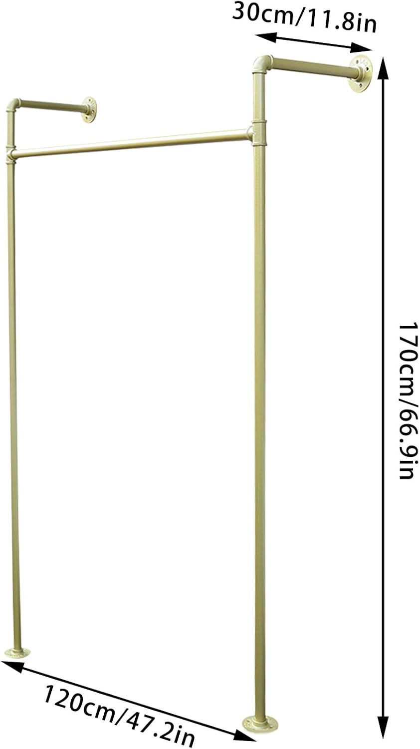 Modern Metal Clothing Display Rack Wall-mounted 47.2 Inches Garment Rack for Hanging Clothes Coats Skirts Shirts, Gold