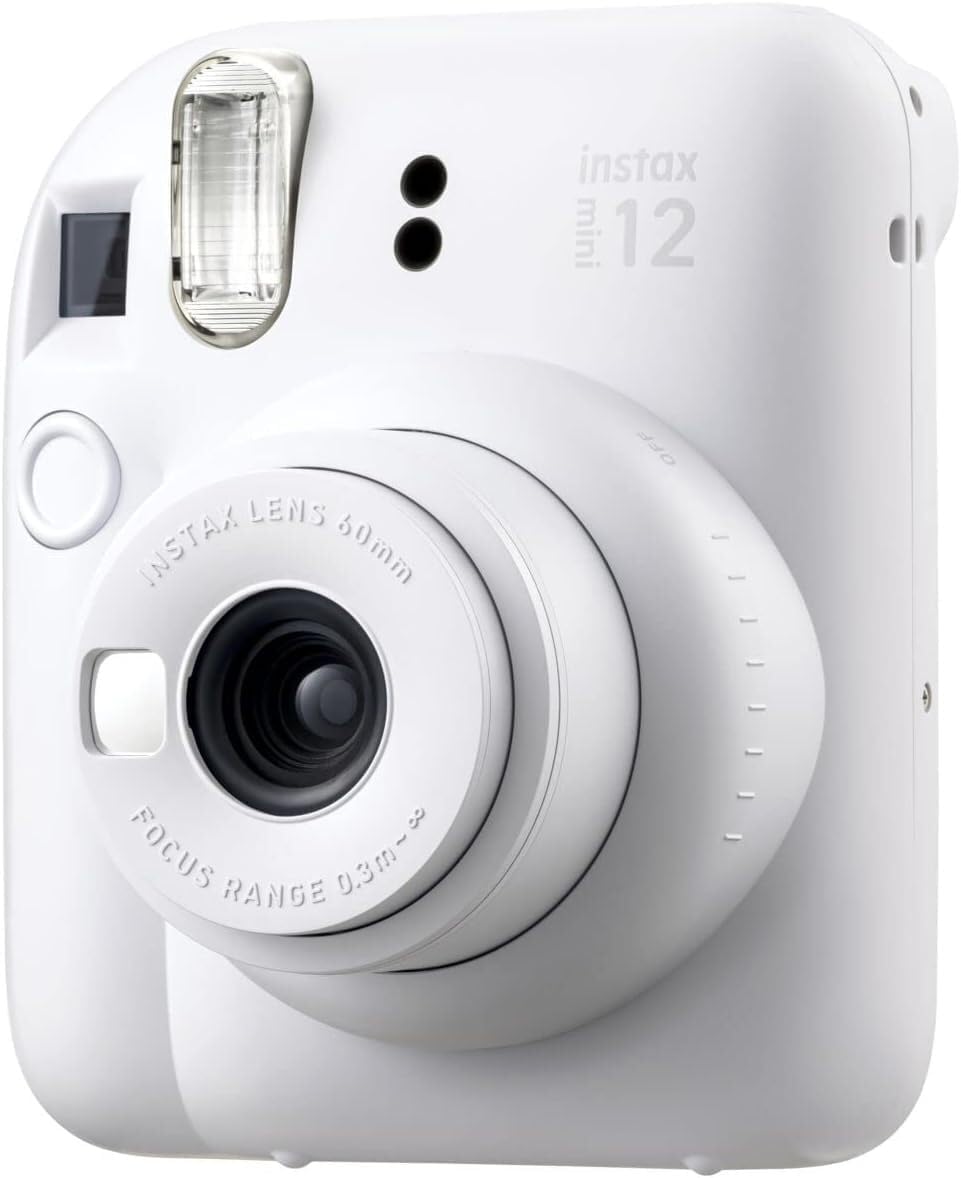 Fujifilm Instax Mini 12 Camera (Clay White, w/Extra Film (80 Sheets) + Travel Kit)