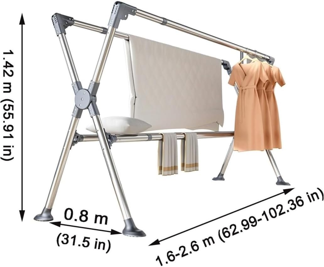 Clothes Drying Rack Freestanding Laundry Rack Folding Clothes Drying Rail Stainless Steel Garment Racks Floor