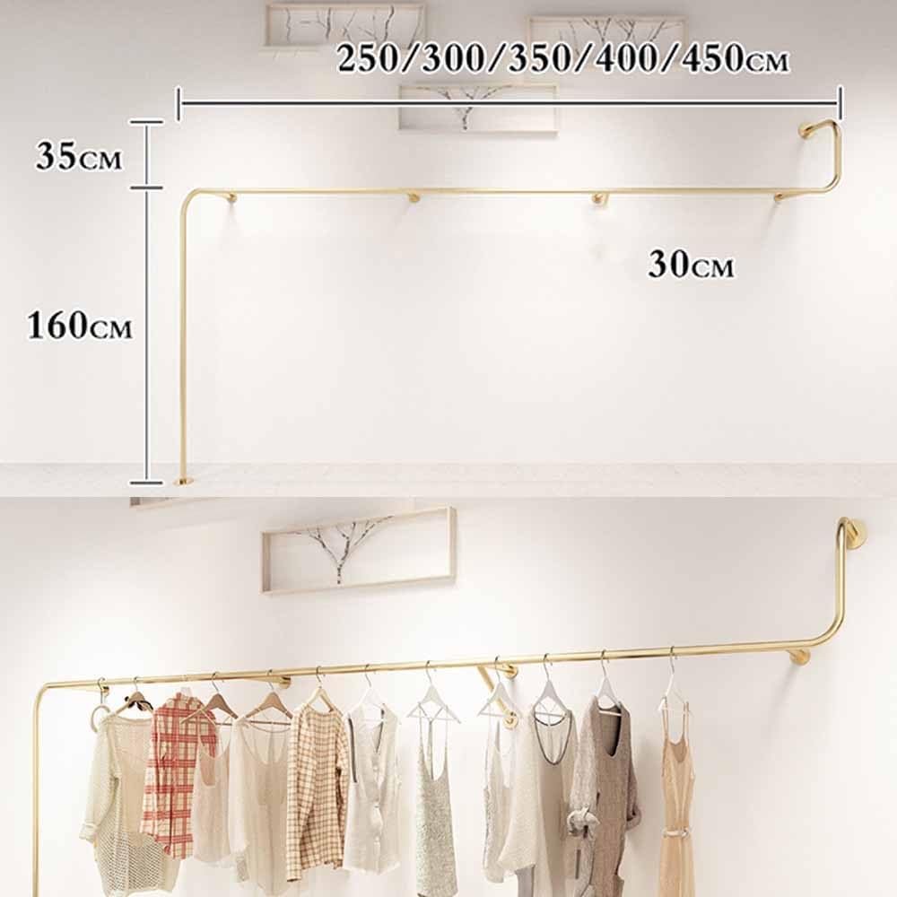 Industrial Pipe Clothing Rack, Wall Mounted Closet Storage Rack, Gold Garment Rack Retail Display Hanging Rod for Retail Display, Boutiques,Length 400cm