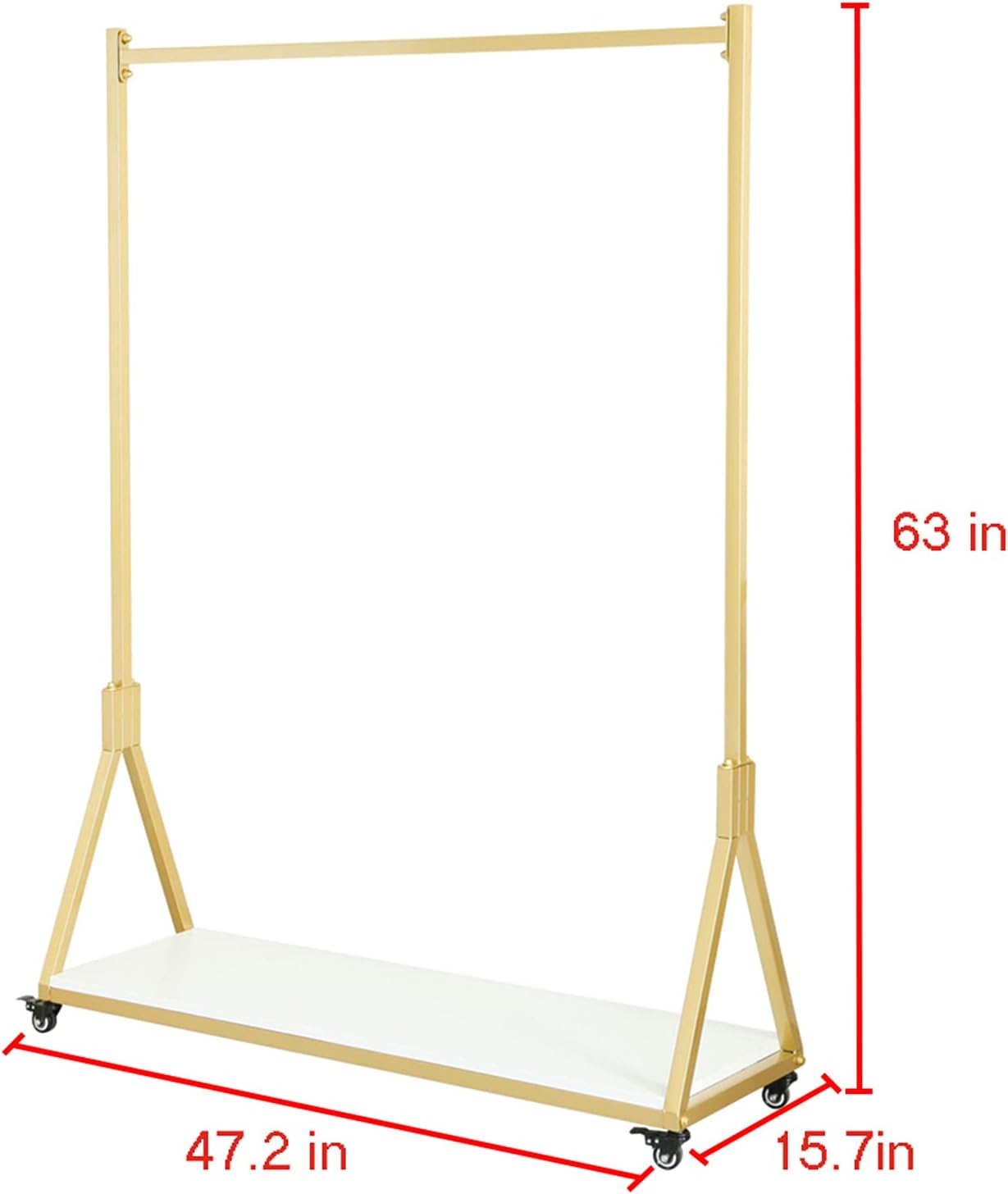 Modern Simple Heavy Duty Metal and Wood Rolling Clothing Garment Rack with Wheel,Creative Commercial Wedding Dress Display Shelf,Floor-Standing Clothes Hangers (Gold with Wood, 47.2' L)
