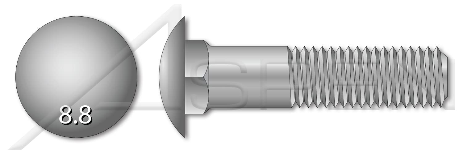 (200 pcs) M10-1.5 X 35mm, DIN 603 / ISO 8677, Metric, Carriage Bolts, Round Head, Square Neck, Class 8.8 Steel, Hot Dip Galvanized