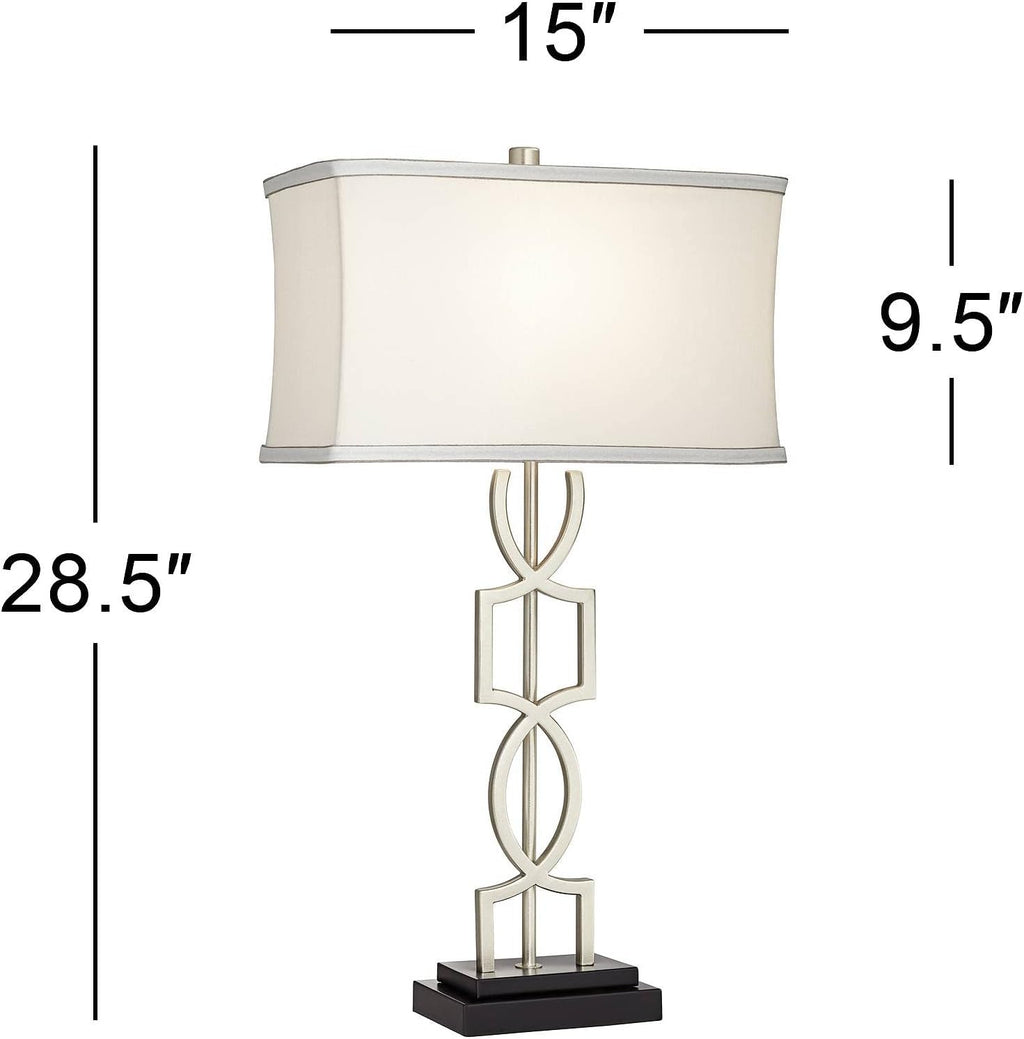 360 Lighting Evan Modern Table Lamps 28 1/2' Tall Set of 2 with USB Charging Port Brushed Nickel Silver White Rectangular Shade for Bedroom Living Room House Bedside Nightstand Office Family
