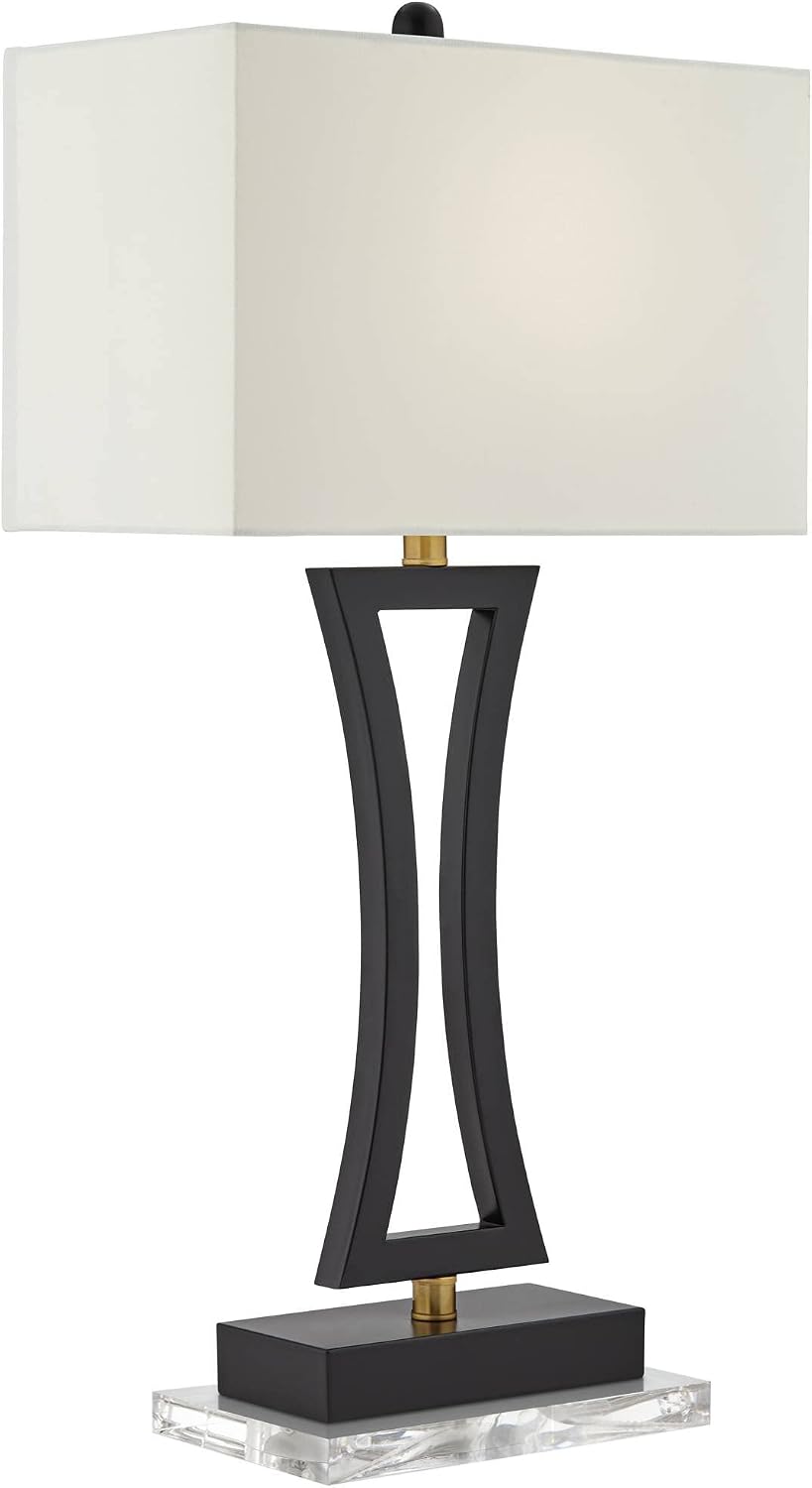 360 Lighting Roxie Modern Table Lamps with Clear Acrylic Risers USB Charging Port 31' Tall Set of 2 Black Off-White Rectangular Fabric Shade Decor for Bedroom Living Room Bedside Nightstand