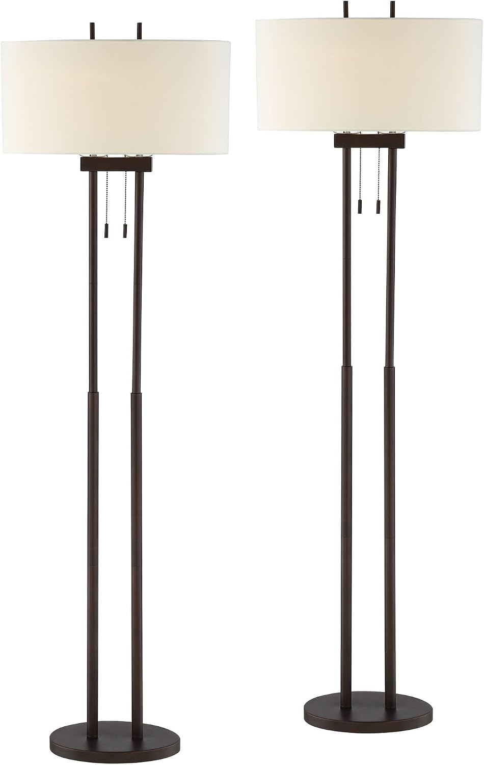 Franklin Iron Works Roscoe Modern 62' Tall Standing Floor Lamps Set of 2 Lights Twin Pole Pull Chain Brown Roman Bronze Finish Living Room Bedroom House Reading Office Home Decor Entryway Dining