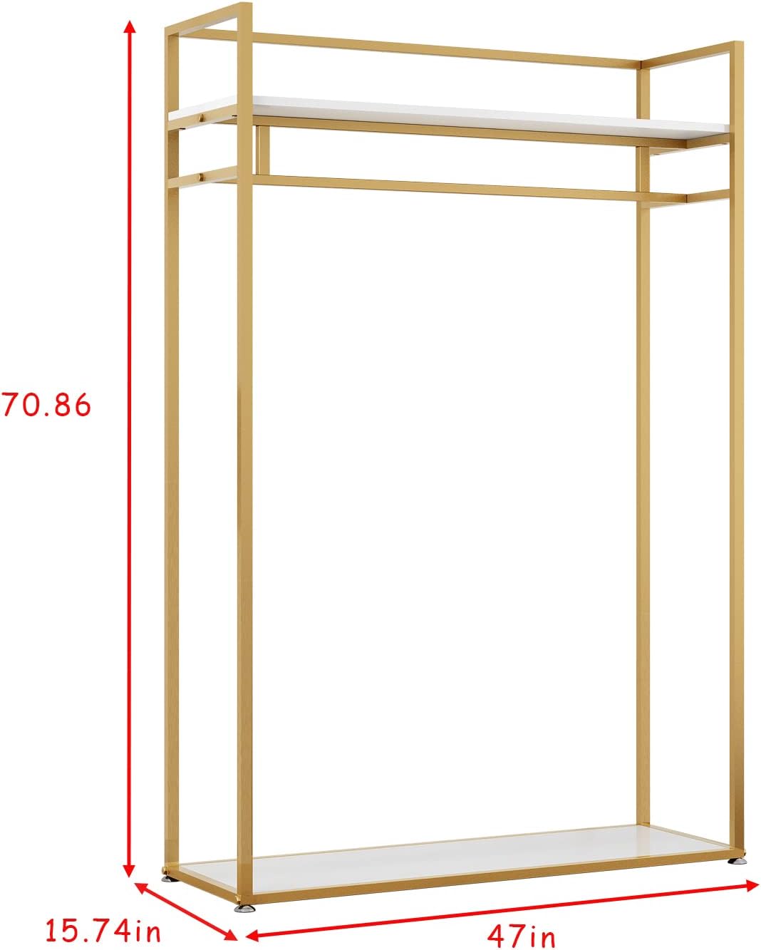 Heavy Duty Clothing Rack with Shelves for Hanging Clothing, Gold Metal Freestanding Garment Rack for Retail Display (47.24' L)