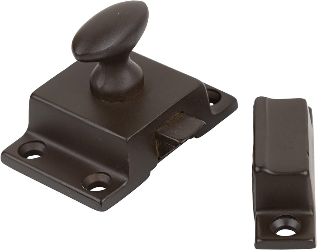 Small Heavy Duty Oil Rubbed Bronze Cabinet Door Latch - 1-3/4' × 1-3/4' - Spring Loaded Cupboard Door Latch with Oval Turn - Vintage Cabinet Hardware | UA-101-LOB (4)