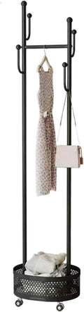 Heavy-Duty Clothing Racks Rolling Rack with Wheels Modern Metal Coat Stand with Storage Basket Moveable Garment Rack for Hanging Clothes Bedrooms Boutiques(black)
