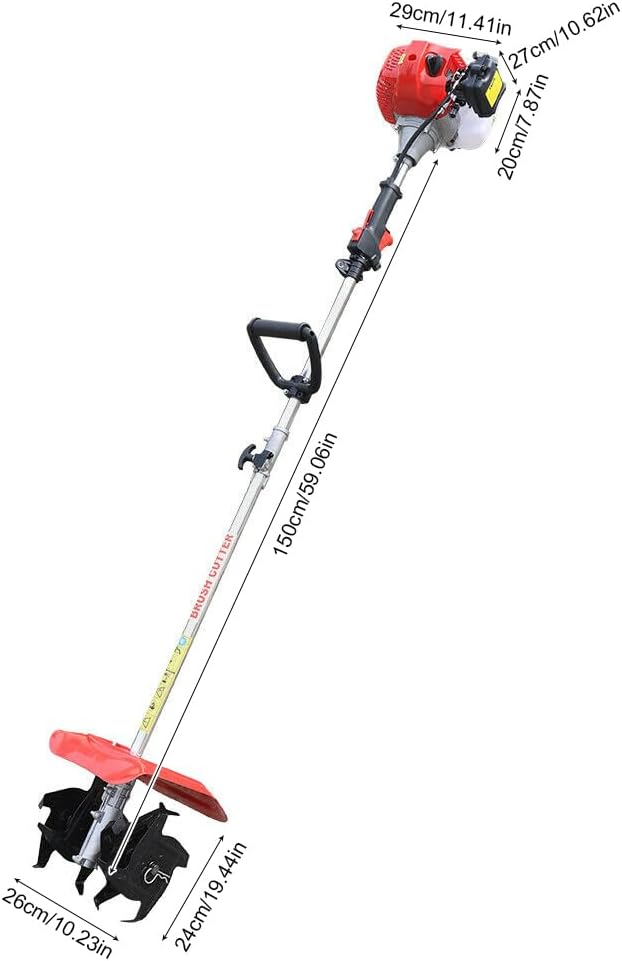 42.7CC Gas Tiller Soil Cultivator Tilling Tool Yard Garden Farm Tiller,2-Stroke Gas Powered Engine Machine,Hand-held Tiller Cultivator Garden Yard Tilling Tool 1.25kw 6500 RPM