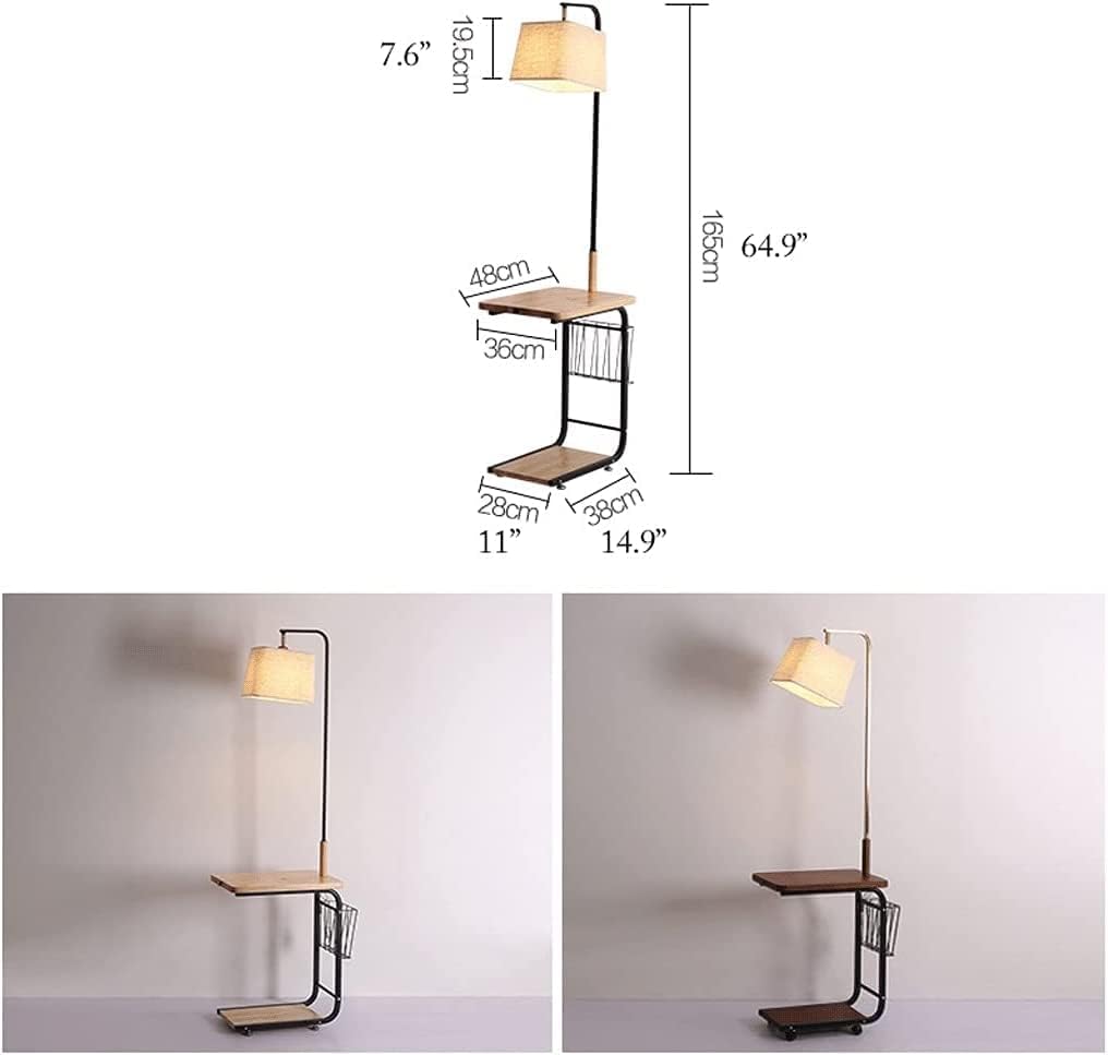 Floor Lamp, Floor Lamp Solid Wood Standing Lamp Modern with 2 Shelves 1 Power Outlet and 1 Storage Basket Storage Lamp for Bedroom (B