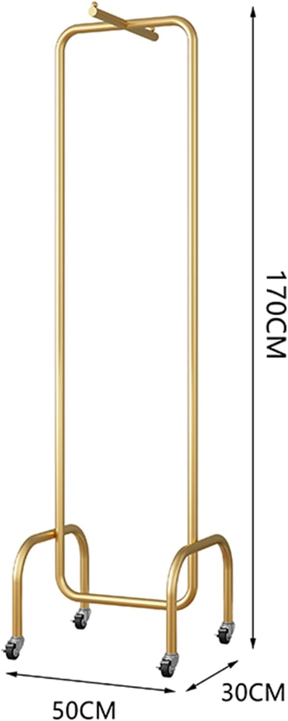 Garment Rack Nordic Wrought Iron Clothing Rack with Wheels,Heavy Duty Garment Rack for Hanging Clothes,Freestanding Coat Rack for Bedroom and Living Room,Save Space,50x3(Gold)